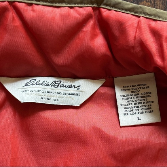 Eddie Bauer Down Quilted Vest Women’s Large Tan Orange Reversible Lightweight - Picture 4 of 8